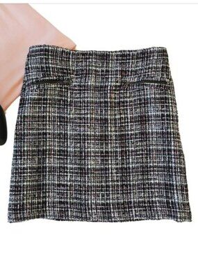 Loft Women's Tweed Mini Skirt Retro Zipper Pockets Office Career Size 12 Black